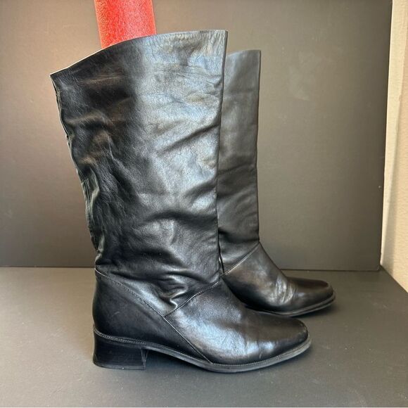 KF Limited Black Leather Roll Down Calf Boots Size 9 - Picture 4 of 7